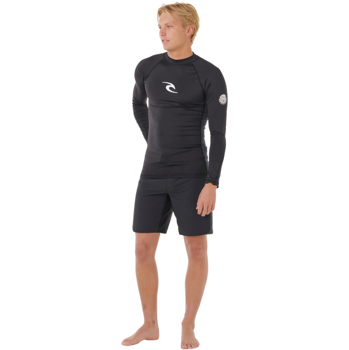 2026 Rip Curl Da Uomo Waves Perf Canotta In Lycra A Maniche Lunghe 16FMRV - Black